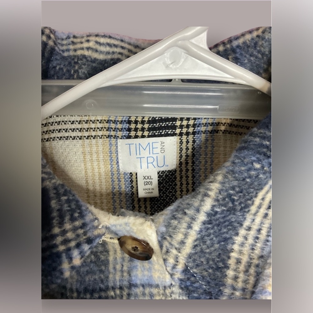 Time and Tru Blue and Cream Plaid Shirt - Picture 2 of 3